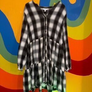 Time and Tru Black and White Plaid Midi Dress